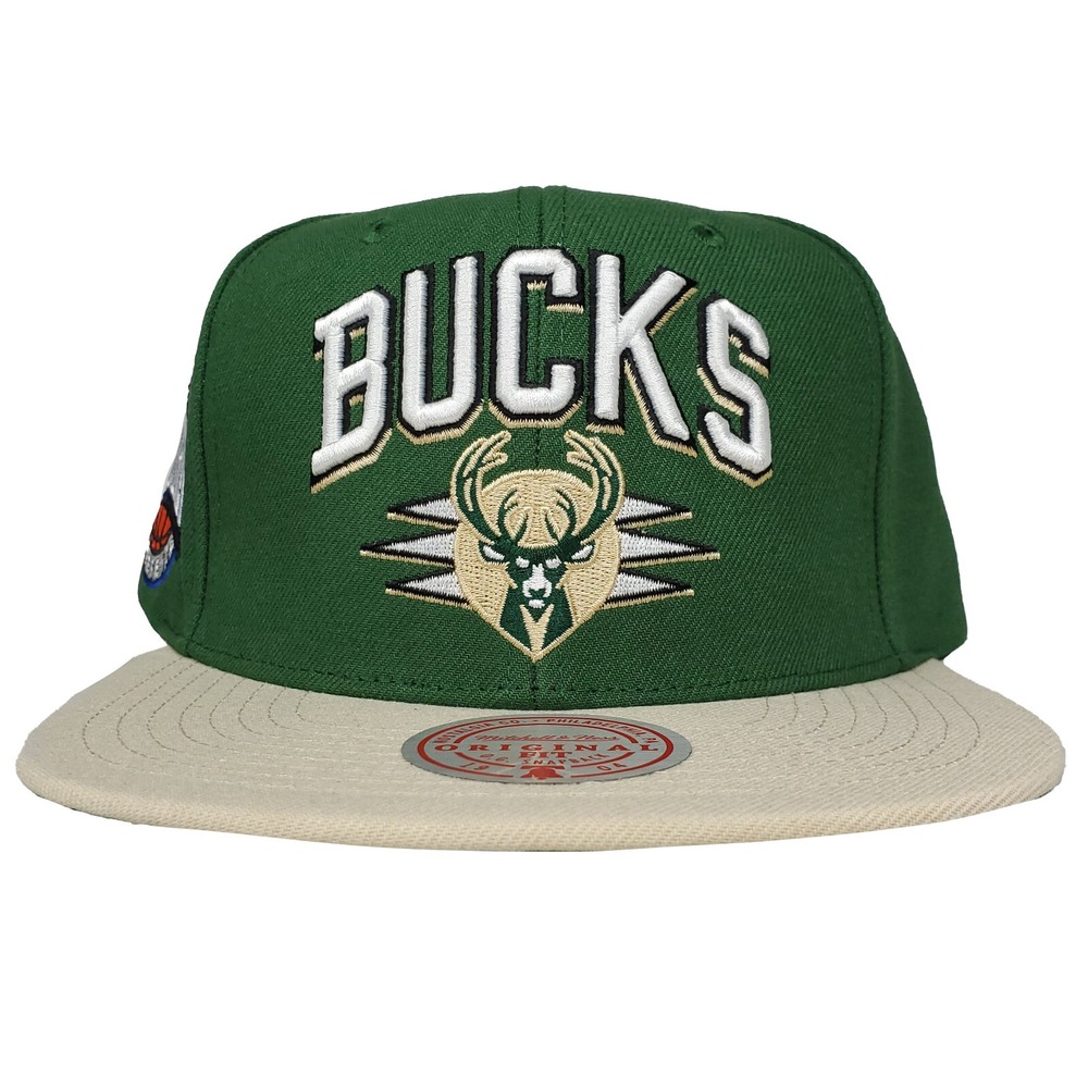 Milwaukees Bucks Mitchell & Ness NBA Snapback Hat Cap 3D Logo Green Stone NWT
